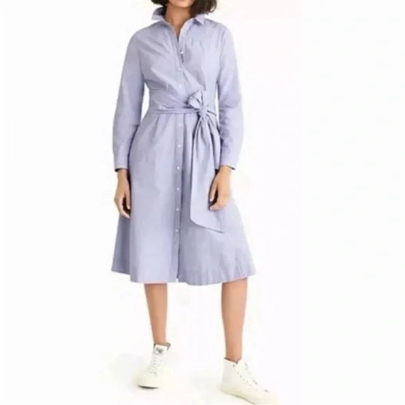 J. Crew Tie-waist shirt-dress in end-on-end cotton in PERI - Picture 4 of 7